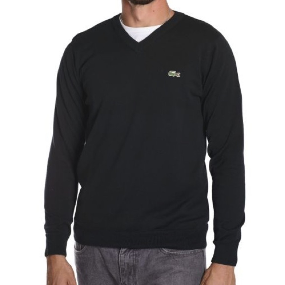 Lacoste Men’s V-NECK Black Cotton Sweater Size 6 US L/XL